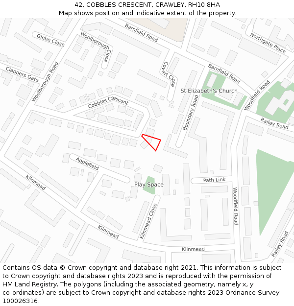 42, COBBLES CRESCENT, CRAWLEY, RH10 8HA: Location map and indicative extent of plot