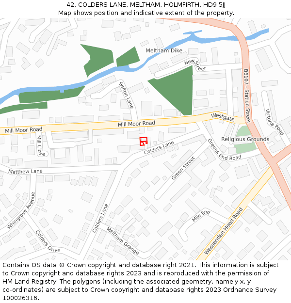 42, COLDERS LANE, MELTHAM, HOLMFIRTH, HD9 5JJ: Location map and indicative extent of plot