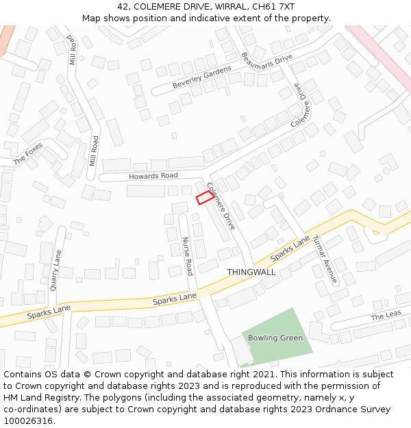 42, COLEMERE DRIVE, WIRRAL, CH61 7XT: Location map and indicative extent of plot