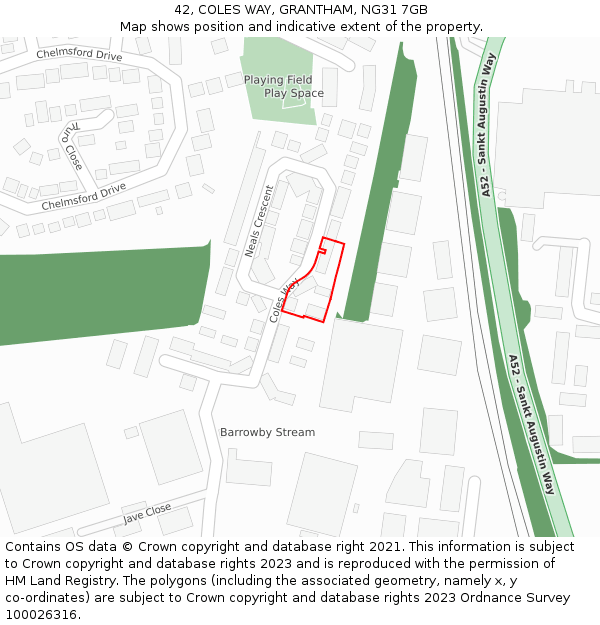 42, COLES WAY, GRANTHAM, NG31 7GB: Location map and indicative extent of plot