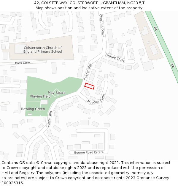42, COLSTER WAY, COLSTERWORTH, GRANTHAM, NG33 5JT: Location map and indicative extent of plot