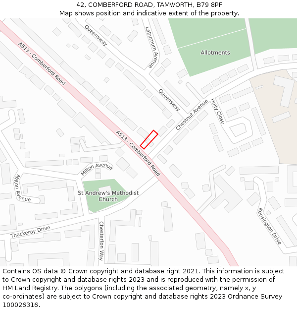 42, COMBERFORD ROAD, TAMWORTH, B79 8PF: Location map and indicative extent of plot