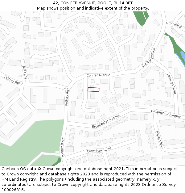 42, CONIFER AVENUE, POOLE, BH14 8RT: Location map and indicative extent of plot