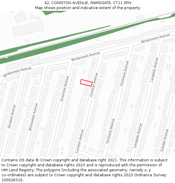 42, CONISTON AVENUE, RAMSGATE, CT11 0PN: Location map and indicative extent of plot