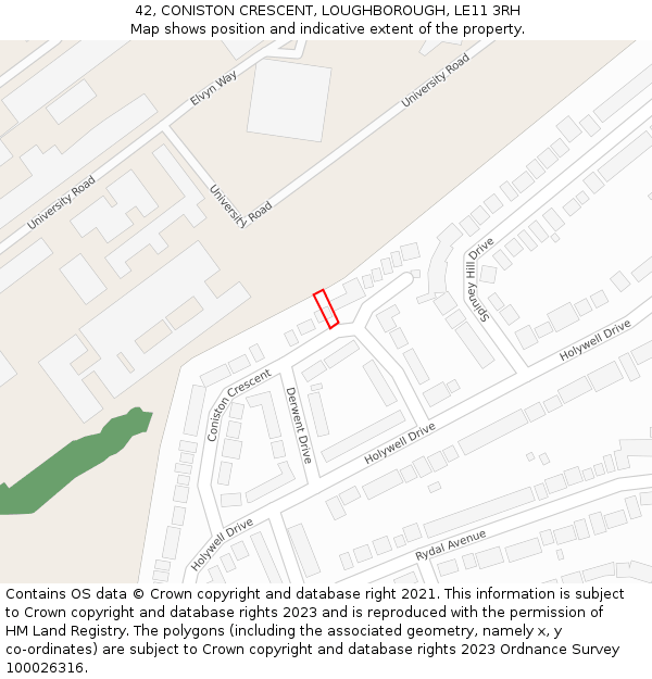 42, CONISTON CRESCENT, LOUGHBOROUGH, LE11 3RH: Location map and indicative extent of plot