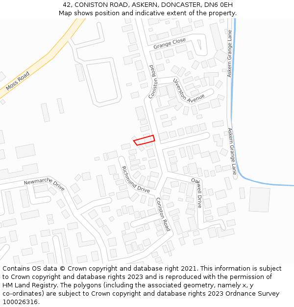 42, CONISTON ROAD, ASKERN, DONCASTER, DN6 0EH: Location map and indicative extent of plot