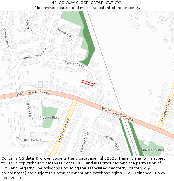 42, CONWAY CLOSE, CREWE, CW1 3XN: Location map and indicative extent of plot