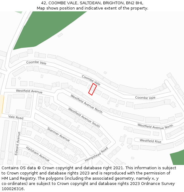 42, COOMBE VALE, SALTDEAN, BRIGHTON, BN2 8HL: Location map and indicative extent of plot