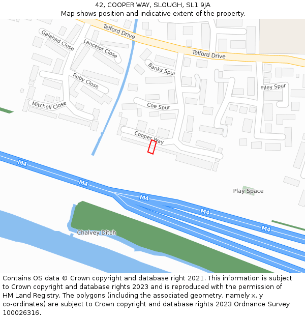 42, COOPER WAY, SLOUGH, SL1 9JA: Location map and indicative extent of plot