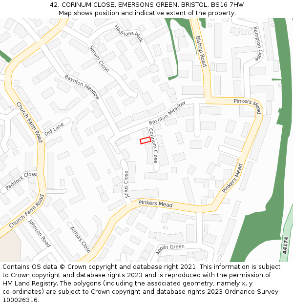 42, CORINUM CLOSE, EMERSONS GREEN, BRISTOL, BS16 7HW: Location map and indicative extent of plot