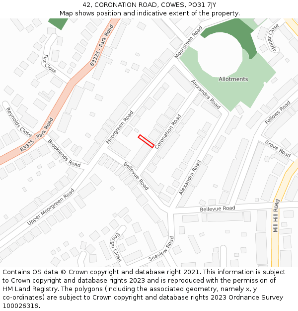 42, CORONATION ROAD, COWES, PO31 7JY: Location map and indicative extent of plot