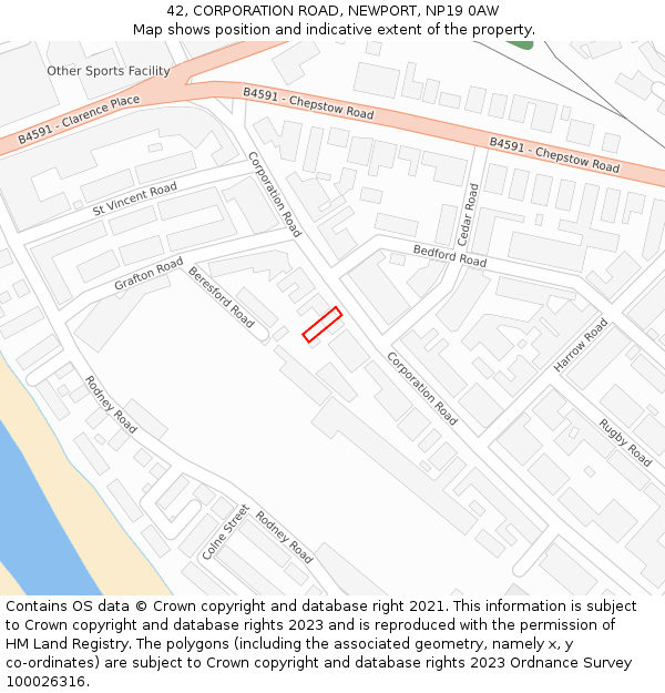 42, CORPORATION ROAD, NEWPORT, NP19 0AW: Location map and indicative extent of plot