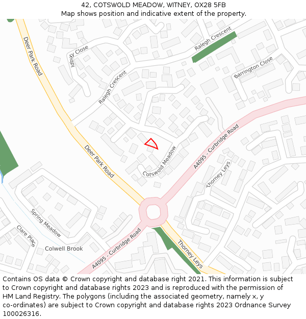 42, COTSWOLD MEADOW, WITNEY, OX28 5FB: Location map and indicative extent of plot