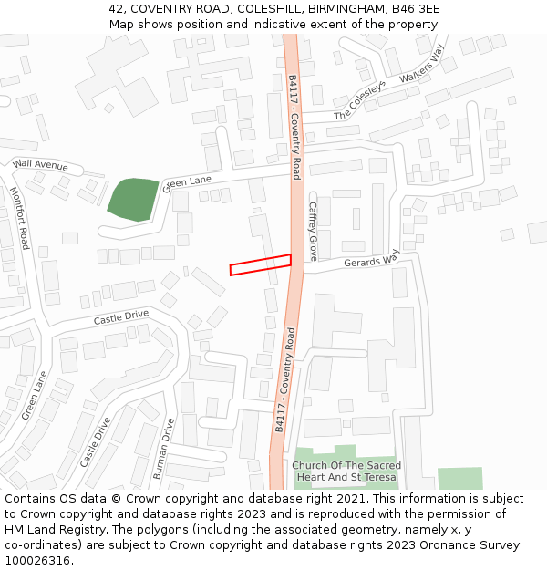 42, COVENTRY ROAD, COLESHILL, BIRMINGHAM, B46 3EE: Location map and indicative extent of plot