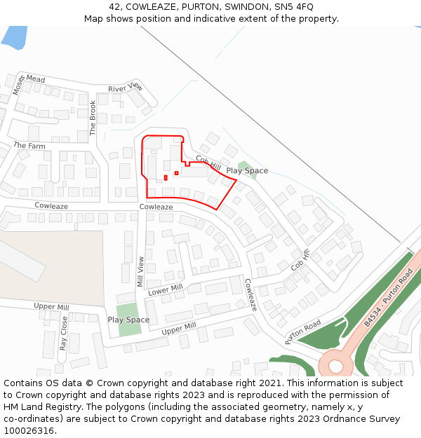 42, COWLEAZE, PURTON, SWINDON, SN5 4FQ: Location map and indicative extent of plot