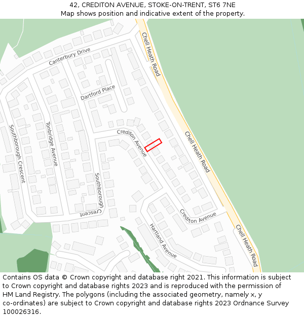 42, CREDITON AVENUE, STOKE-ON-TRENT, ST6 7NE: Location map and indicative extent of plot