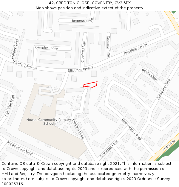 42, CREDITON CLOSE, COVENTRY, CV3 5PX: Location map and indicative extent of plot