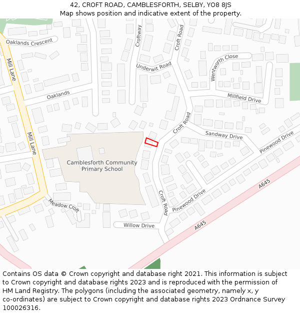 42, CROFT ROAD, CAMBLESFORTH, SELBY, YO8 8JS: Location map and indicative extent of plot