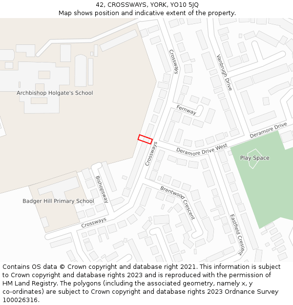 42, CROSSWAYS, YORK, YO10 5JQ: Location map and indicative extent of plot