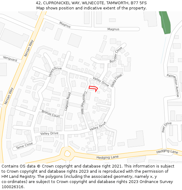 42, CUPRONICKEL WAY, WILNECOTE, TAMWORTH, B77 5FS: Location map and indicative extent of plot