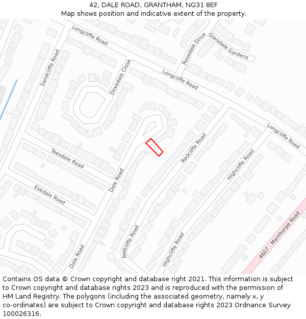 42, DALE ROAD, GRANTHAM, NG31 8EF: Location map and indicative extent of plot