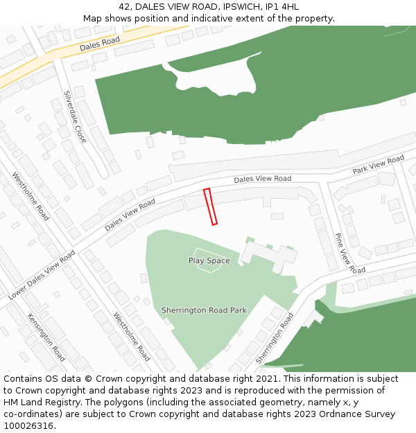 42, DALES VIEW ROAD, IPSWICH, IP1 4HL: Location map and indicative extent of plot