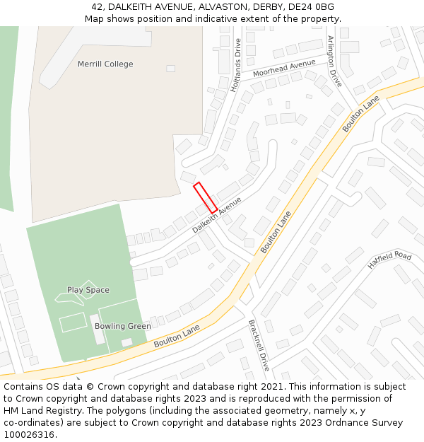 42, DALKEITH AVENUE, ALVASTON, DERBY, DE24 0BG: Location map and indicative extent of plot