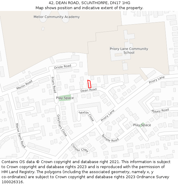 42, DEAN ROAD, SCUNTHORPE, DN17 1HG: Location map and indicative extent of plot