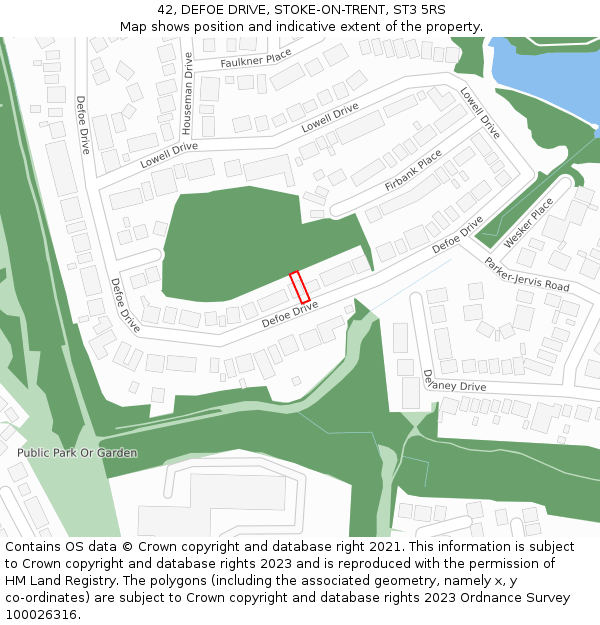 42, DEFOE DRIVE, STOKE-ON-TRENT, ST3 5RS: Location map and indicative extent of plot