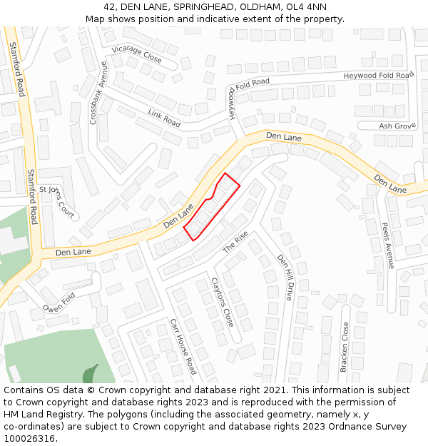 42, DEN LANE, SPRINGHEAD, OLDHAM, OL4 4NN: Location map and indicative extent of plot