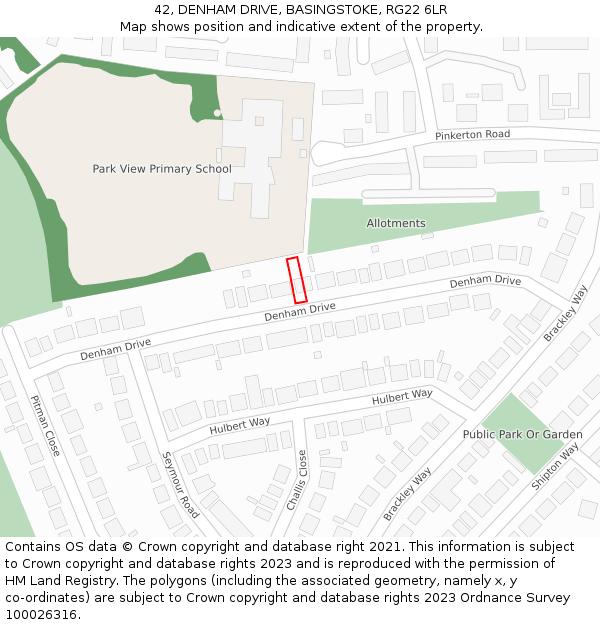 42, DENHAM DRIVE, BASINGSTOKE, RG22 6LR: Location map and indicative extent of plot