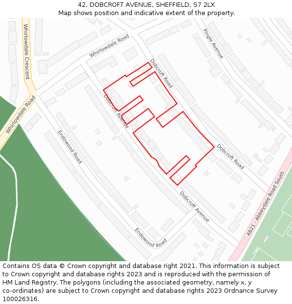 42, DOBCROFT AVENUE, SHEFFIELD, S7 2LX: Location map and indicative extent of plot