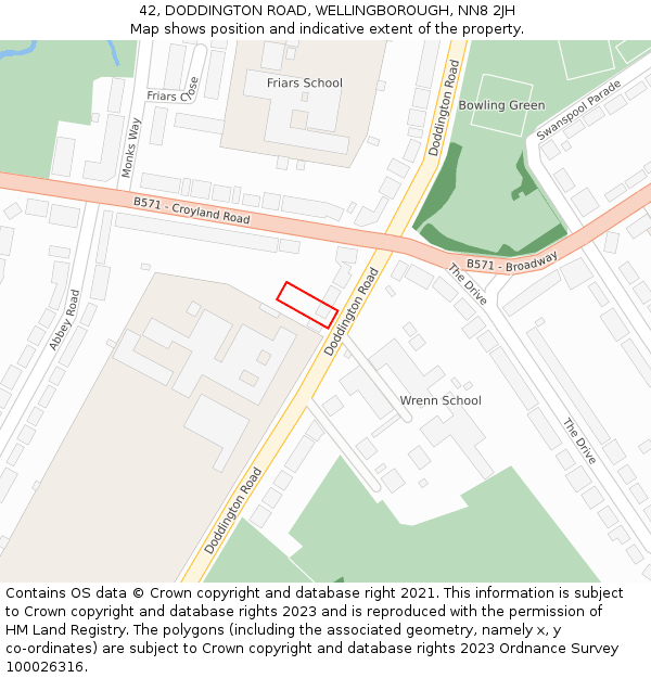 42, DODDINGTON ROAD, WELLINGBOROUGH, NN8 2JH: Location map and indicative extent of plot