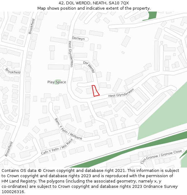 42, DOL WERDD, NEATH, SA10 7QX: Location map and indicative extent of plot