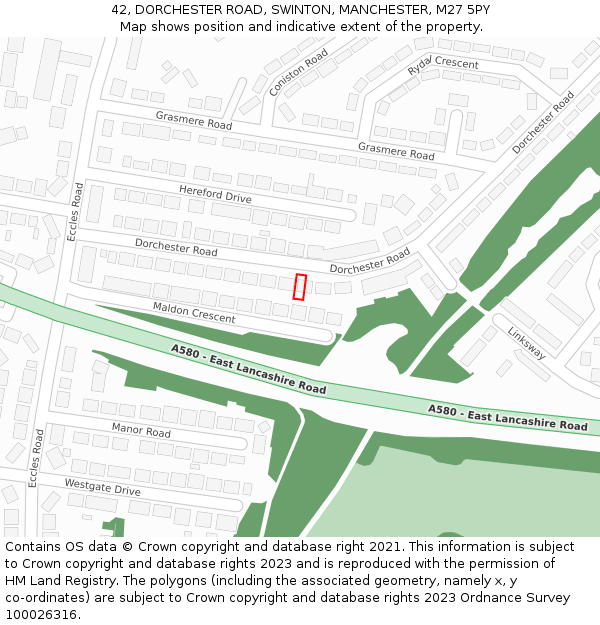 42, DORCHESTER ROAD, SWINTON, MANCHESTER, M27 5PY: Location map and indicative extent of plot