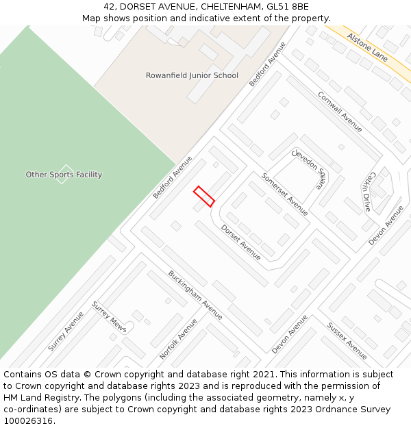 42, DORSET AVENUE, CHELTENHAM, GL51 8BE: Location map and indicative extent of plot