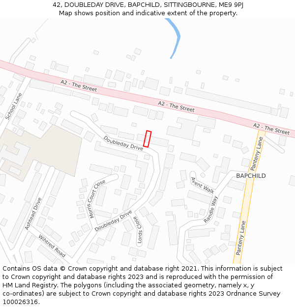 42, DOUBLEDAY DRIVE, BAPCHILD, SITTINGBOURNE, ME9 9PJ: Location map and indicative extent of plot