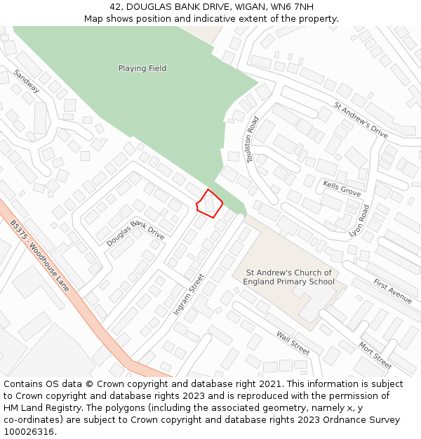 42, DOUGLAS BANK DRIVE, WIGAN, WN6 7NH: Location map and indicative extent of plot