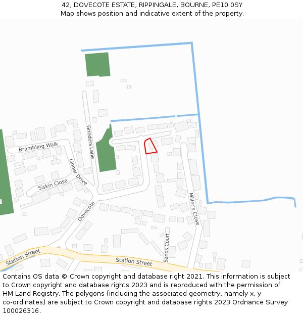 42, DOVECOTE ESTATE, RIPPINGALE, BOURNE, PE10 0SY: Location map and indicative extent of plot