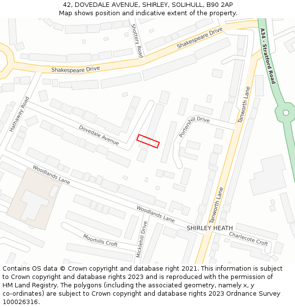 42, DOVEDALE AVENUE, SHIRLEY, SOLIHULL, B90 2AP: Location map and indicative extent of plot