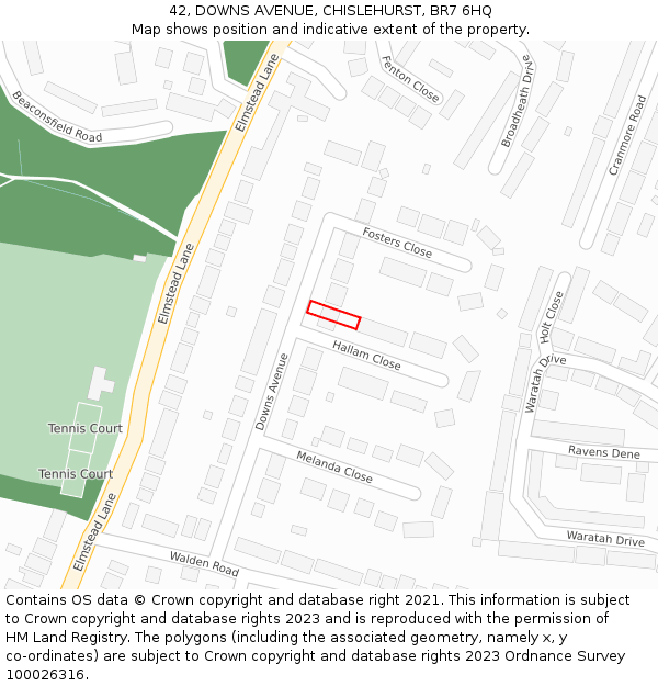 42, DOWNS AVENUE, CHISLEHURST, BR7 6HQ: Location map and indicative extent of plot