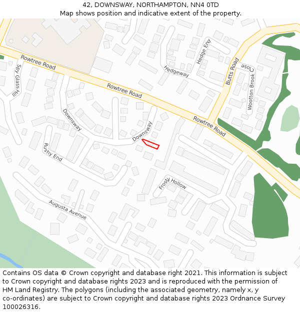 42, DOWNSWAY, NORTHAMPTON, NN4 0TD: Location map and indicative extent of plot