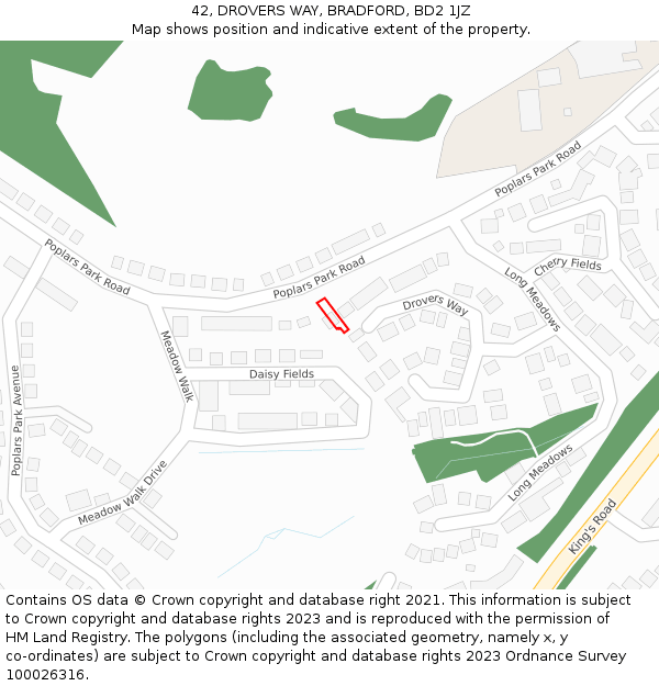 42, DROVERS WAY, BRADFORD, BD2 1JZ: Location map and indicative extent of plot