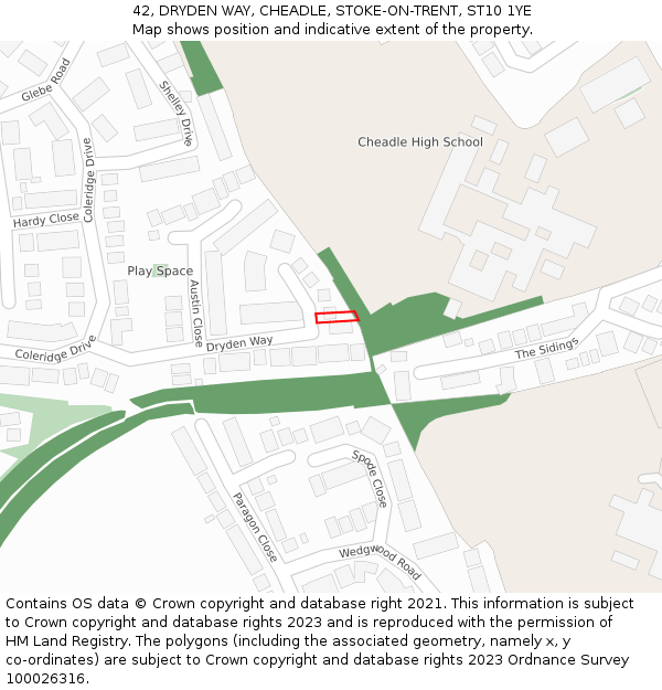 42, DRYDEN WAY, CHEADLE, STOKE-ON-TRENT, ST10 1YE: Location map and indicative extent of plot