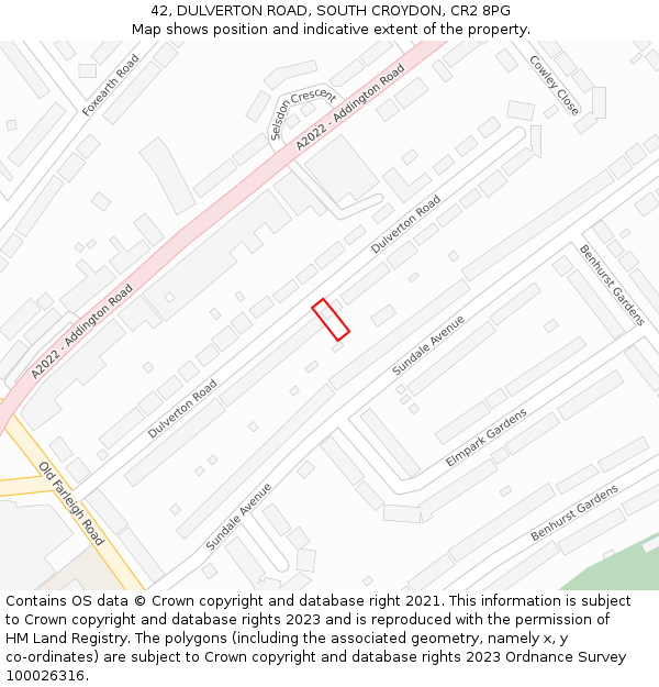 42, DULVERTON ROAD, SOUTH CROYDON, CR2 8PG: Location map and indicative extent of plot