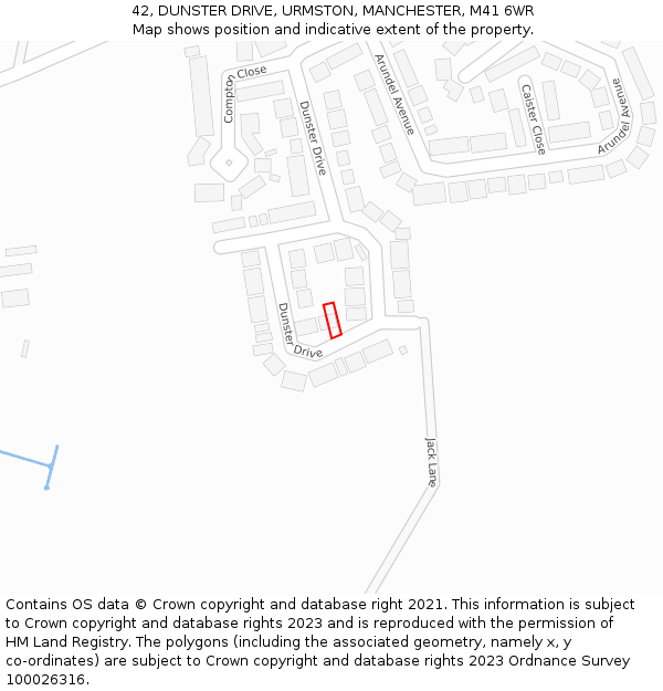 42, DUNSTER DRIVE, URMSTON, MANCHESTER, M41 6WR: Location map and indicative extent of plot