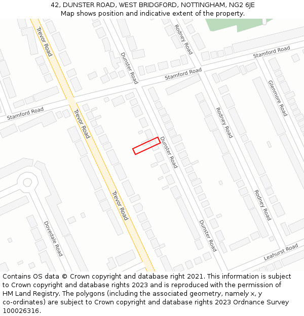 42, DUNSTER ROAD, WEST BRIDGFORD, NOTTINGHAM, NG2 6JE: Location map and indicative extent of plot