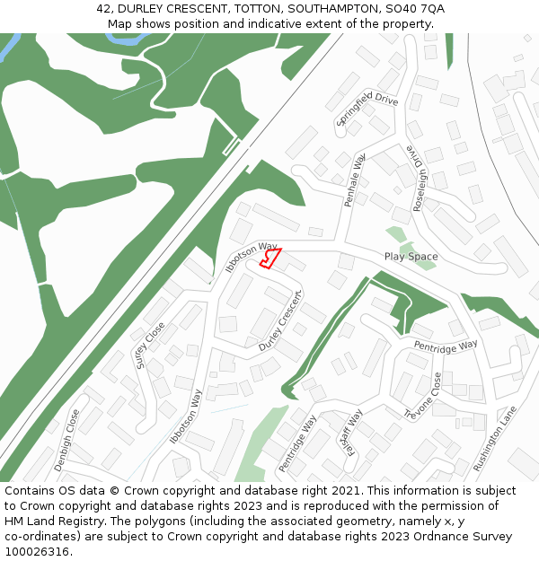 42, DURLEY CRESCENT, TOTTON, SOUTHAMPTON, SO40 7QA: Location map and indicative extent of plot