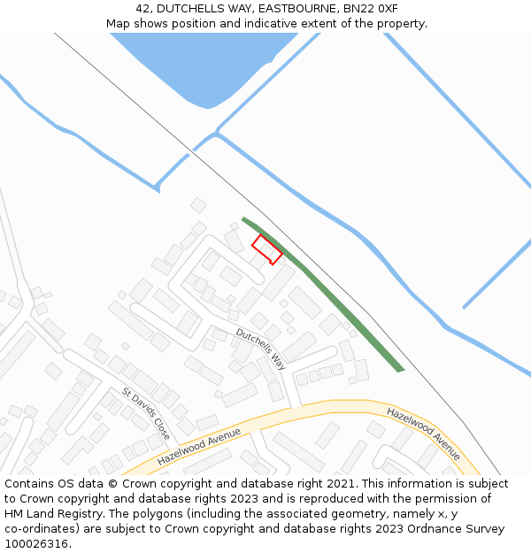 42, DUTCHELLS WAY, EASTBOURNE, BN22 0XF: Location map and indicative extent of plot