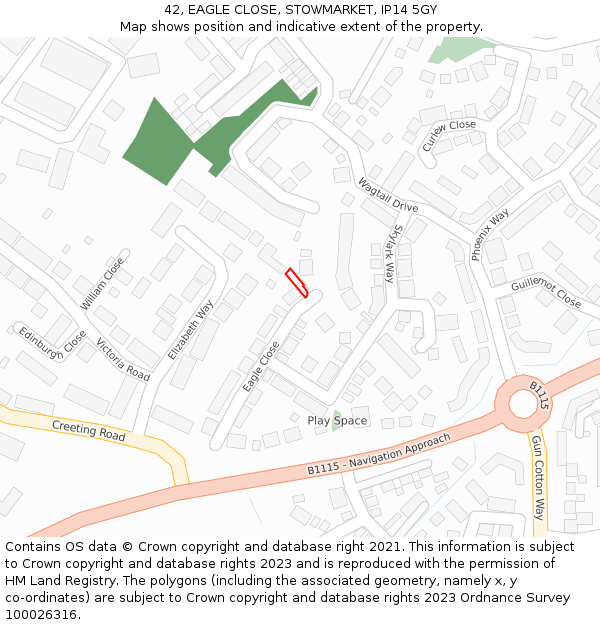 42, EAGLE CLOSE, STOWMARKET, IP14 5GY: Location map and indicative extent of plot